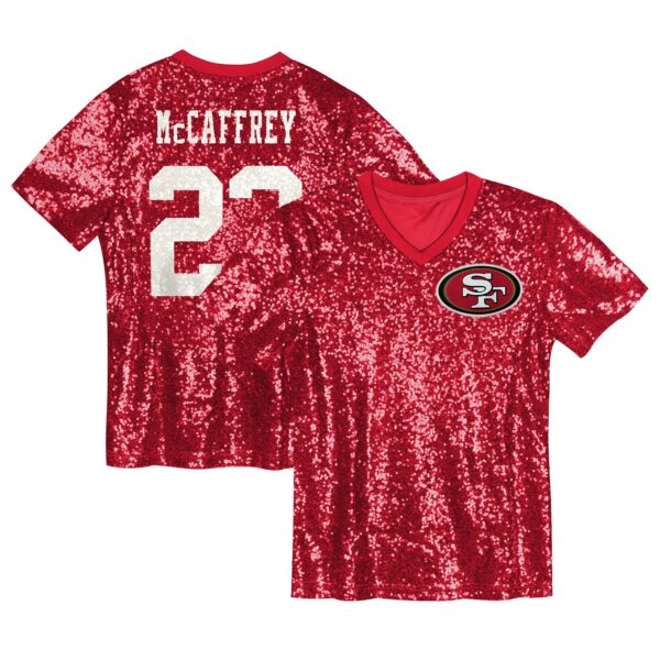 Christian McCaffrey San Francisco 49ers Girls Youth Sequin V-Neck Fashion Jersey - Scarlet photo 1 topcoolteez