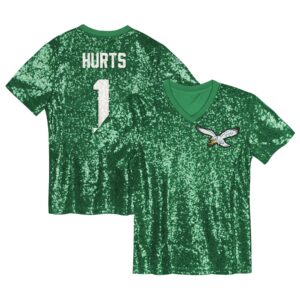 Jalen Hurts Philadelphia Eagles Girls Youth Sequin V-Neck Fashion Jersey - Kelly Green photo 1 topcoolteez