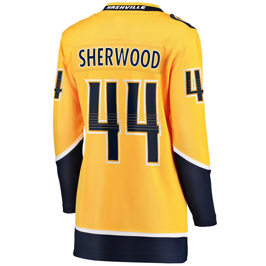 Kiefer Sherwood Nashville Predators Fanatics Women's Home Breakaway Player Jersey - Gold photo 3 topcoolteez